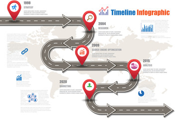 Business road map timeline infographic icons designed for abstract background template element modern diagram process web pages technology digital marketing data presentation chart Vector illustration - obrazy, fototapety, plakaty