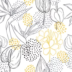  Hand  drawn tropical flowers.  Vector seamless pattern . © rraya