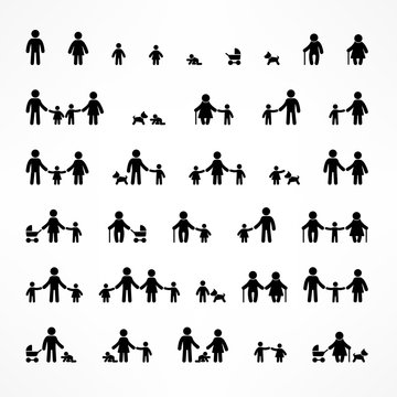 Set of family stick figures on white. Vector illustration.