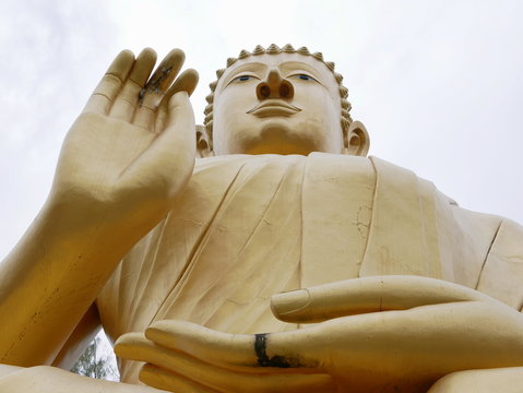 Huge beautiful golden Buddha image / statue - visitor's point of view