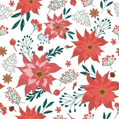 Tuinposter Seamless pattern with Christmas plants and flowers. Editable vector illustration © miobuono