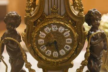 The image of large floor clock in the russian home