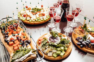 Tasting cheese dish . Delicious cheese on the table. Table setti