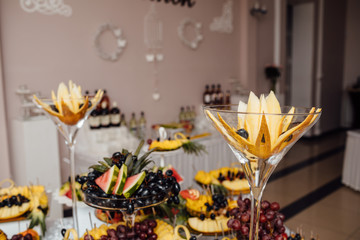 Luxury wedding catering.  Delicious candy bar at wedding recepti