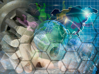 Globe, gear and mans