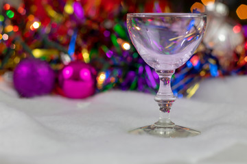 Glass with festive holiday background