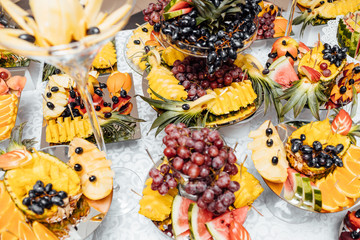 Luxury wedding catering.  Delicious candy bar at wedding recepti