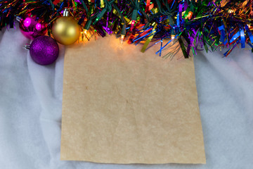 Blank parchment for holiday greeting garland lights