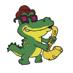 Crocodile playing saxophone cartoon