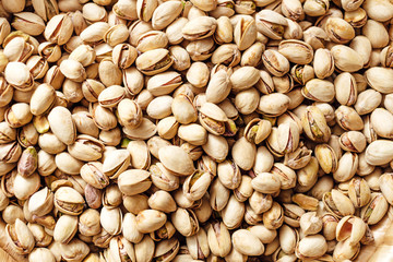 Close-up of pistachio. Salted pistachio - beer snack. 