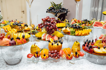 Luxury wedding catering.  Delicious candy bar at wedding recepti