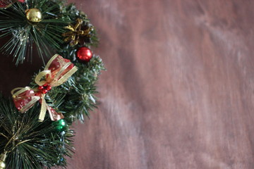 christmas tree decoration on wooden background