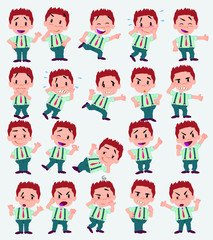 Cartoon character businessman in casual style. Set with different postures, attitudes and poses, doing different activities in isolated vector illustrations.