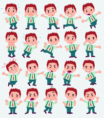 Cartoon character businessman in casual style. Set with different postures, attitudes and poses, always in negative attitude, doing different activities in vector vector illustrations.