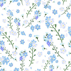 bright blue wildflowers. Seamless pattern floral vintage background