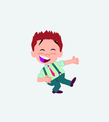 Businessman in casual style laughing while teaching something to his left. 