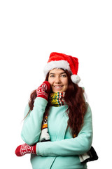 Photo of brunette in Santa's cap
