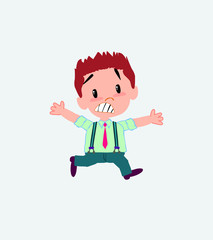 Businessman in casual style runs alarmed.