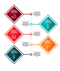Modern 3D vector illustration. Infographic template with five elements, rhombus. Timeline step by step. Designed for business, presentations, web design, diagrams, chart, training with 5 steps