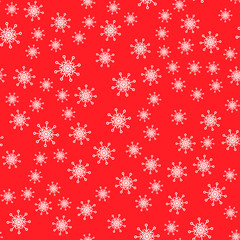 Seamless pattern. White snowflakes on a red backgrounds. For packaging paper