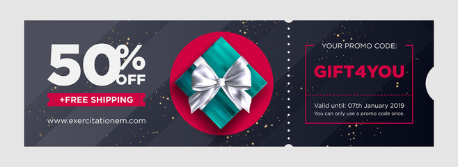Vector Birthday Gift Coupon. Elegant Christmas Voucher Design. Premium eGift Card Background for E-commerce, Online Shopping. Marketing Business Flyer Template Design, Social Media Graphic.