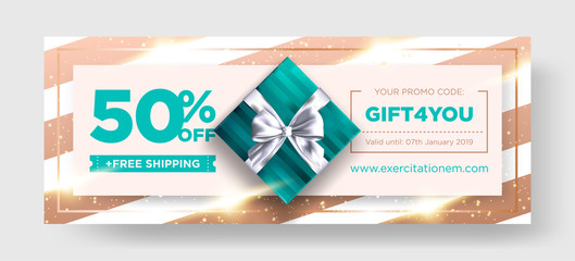 Vector Birthday Gift Coupon. Elegant Christmas Voucher Design.  Premium eGift Card Background for Ecommerce, Online Shopping. Marketing Business Flyer Template Design, Social Media Graphic.
