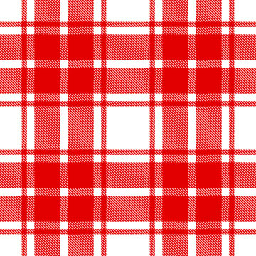 Seamless vector plaid, tartan, check pattern red and white. Design for wallpaper, fabric, textile, wrapping. Simple background