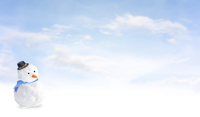 Snowmans on Christmas and New year day with gifts in holiday at winter.