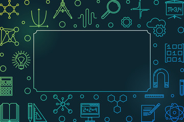 STEM colored horizontal frame with empty space for text. Vector education concept outline illustration on dark background