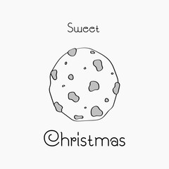 Hand drawn Christmas card. Merry Christmas and New Year typography. Cute holidays greeting card, invitation, poster and templates. Black and white Christmas card. Vector illustration.