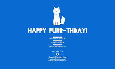 Happy Purr-Thday Invitation Design with Cute Cat Illustration Where and When Details