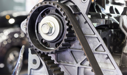 Diesel Engine timing belt ; close up