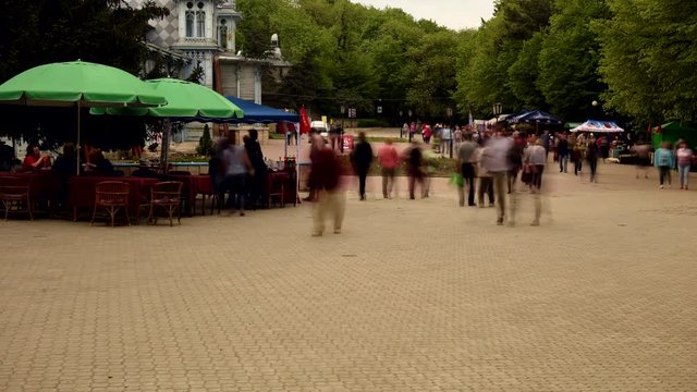 People walk in Central Park, long exposure, time-lapse