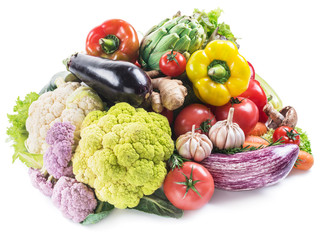 Group of colorful vegetables on white background. Close-up.