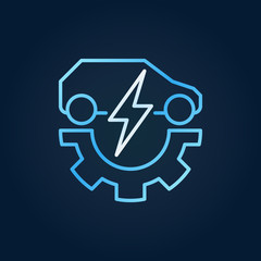 Electric car with gear vector colorful icon or symbol in thin line style on dark background
