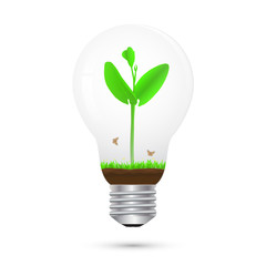 Green sprout in light bulb, environmental concept vector illustration