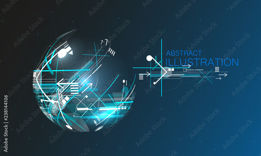 Poster abstract sphere graphics in lines and arrows, futuristic concept background, futuristic technology d