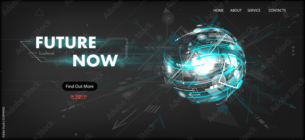 Poster 3d futuristic technology website template. landing page, big data, virtual reality, artificial intel