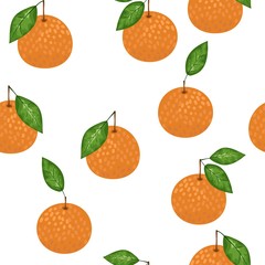 Mandarin seamless pattern. Vector tangerine. Hand drawn fresh tropical citrus fruit. Multicolored sketch background. Colorful doodle wallpaper. Orange and white print