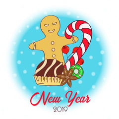 Hand drawn Christmas card. Merry Christmas and New Year typography. Cute holidays greeting card, invitation, poster and templates. Christmas card. Vector illustration.