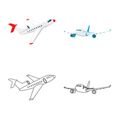 Vector design of plane and transport sign. Set of plane and sky stock symbol for web.
