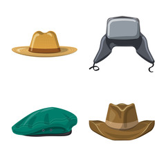Vector illustration of headgear and cap logo. Set of headgear and accessory stock symbol for web.