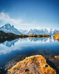 Obraz premium Great Mont Blanc glacier with Lac Blanc. Location Graian Alps, France, Europe.