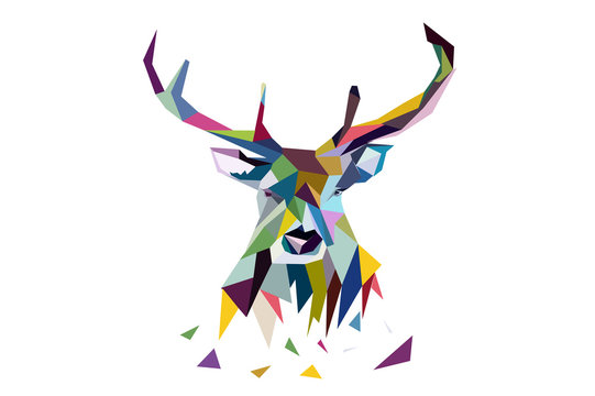 colored Deer. polygon style. great horn