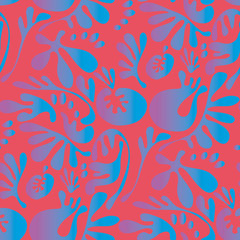 Abstract fantasy tropical colors floral motif