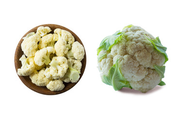 Top view. Сauliflower isolated on white background. Сauliflower with copy space for text. Сauliflower on white background. Healthy food. Cabbage close up.