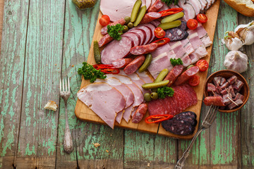 Charcuterie board close view with place for wording