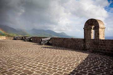 Tower with bell at Brimstone Hill Fortress, St. Kitts, West Indies.