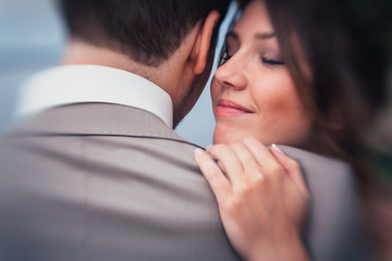 portrait young bride and groom in the style of provence