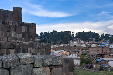 Stone walls and pyramids at the Usnu de Vilcashuaman, constructed by the Inca to preside over the most important ceremonies of the Tahuantinsuyo Empire. Ayacucho, Peru